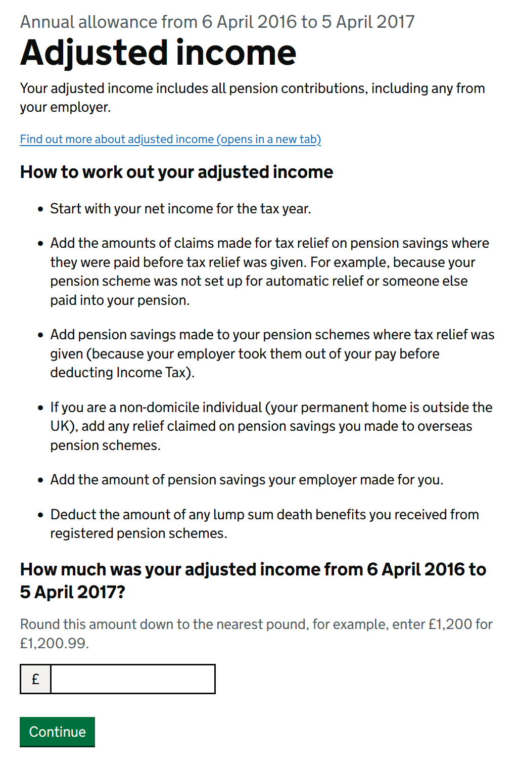 Service screen explaining adjusted income
