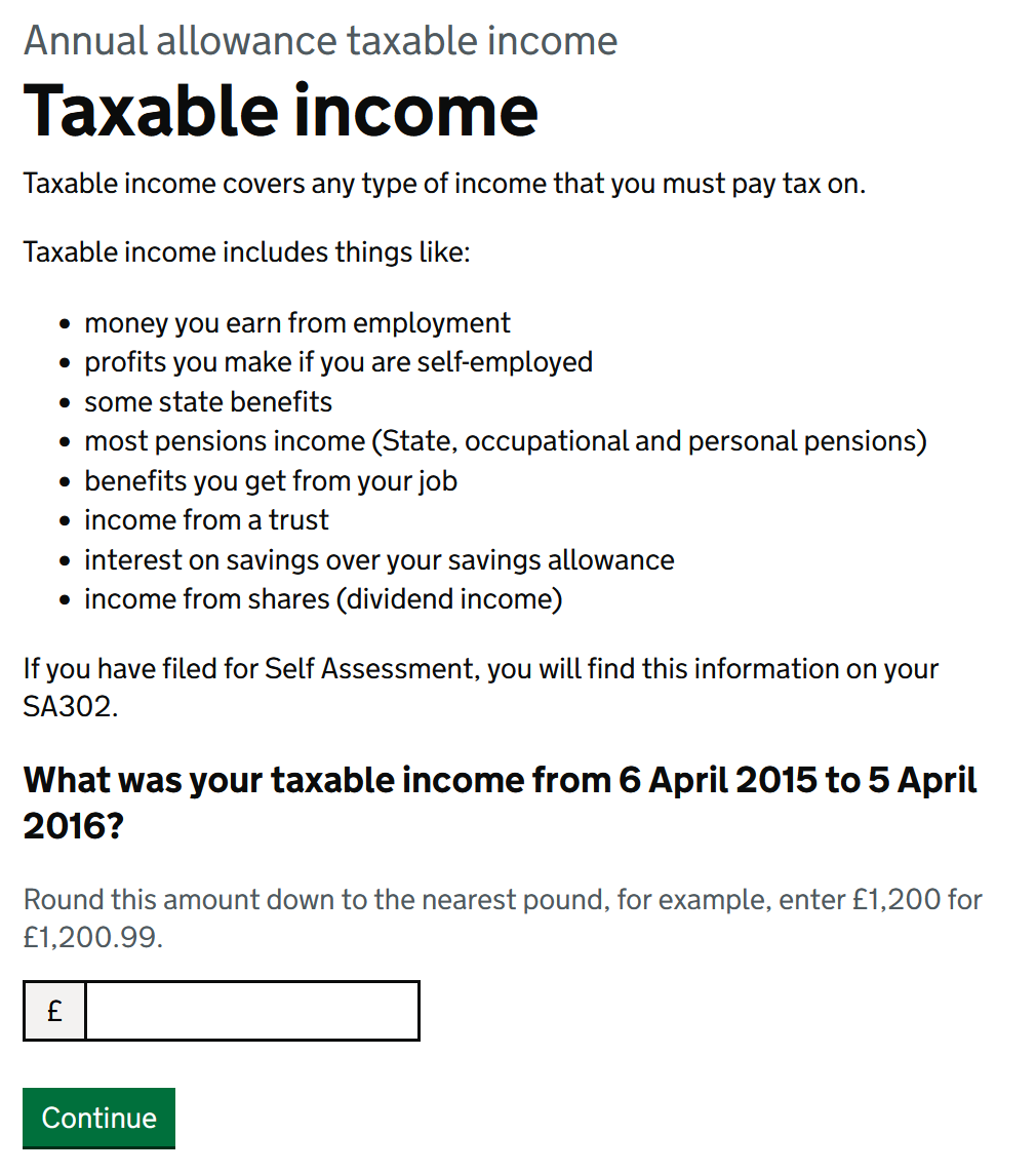 Service screen explaining taxable income in plain English