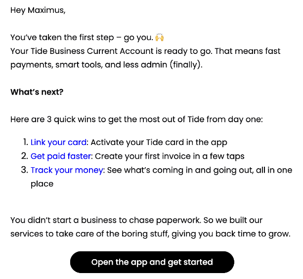 An example of updated Tide email copy